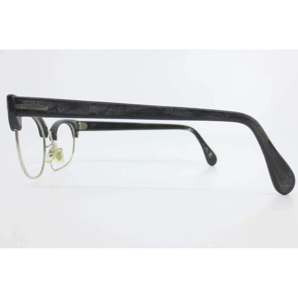 Vintage 1/30 10K RGP Browline Cat Eye Glasses Black Silver 46-20 38333